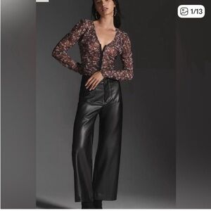 Anthropologie Maeve Colette Cropped Wide Leg Vegan Leather Pants.